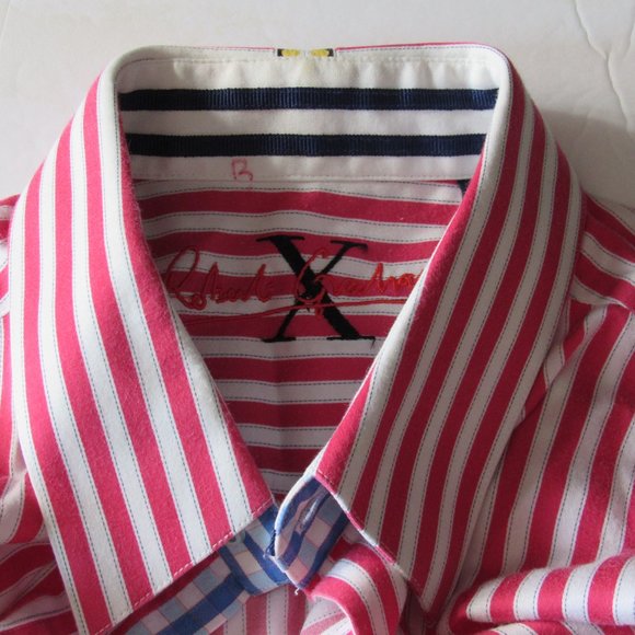 Robert Graham X Red White Stripes Contrasting Cuffs Collar Men's Shirt Sz L Read - Picture 12 of 15